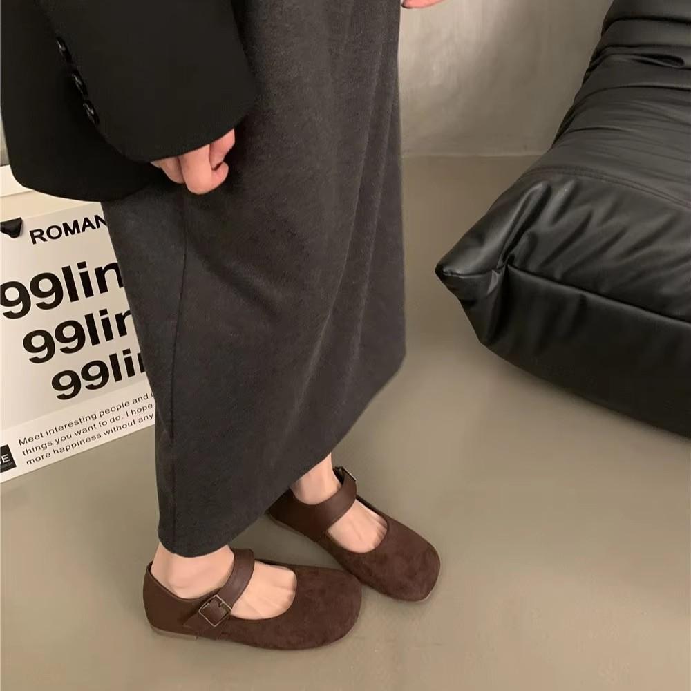 Fashion Retro Frosted Leather Buckle Mary Jane Shoes Flat Bottom 2024 Spring Autumn New Soft Solid Loafers Round Toe Casual Single Flats