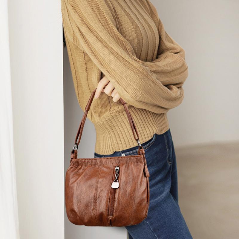 Bolso de Hombro Vintage Estilo Europeo Americano para Mujer, Bolso de Mano con Múltiples Compartimentos, Cartera Pequeña de Cuero Cruzada