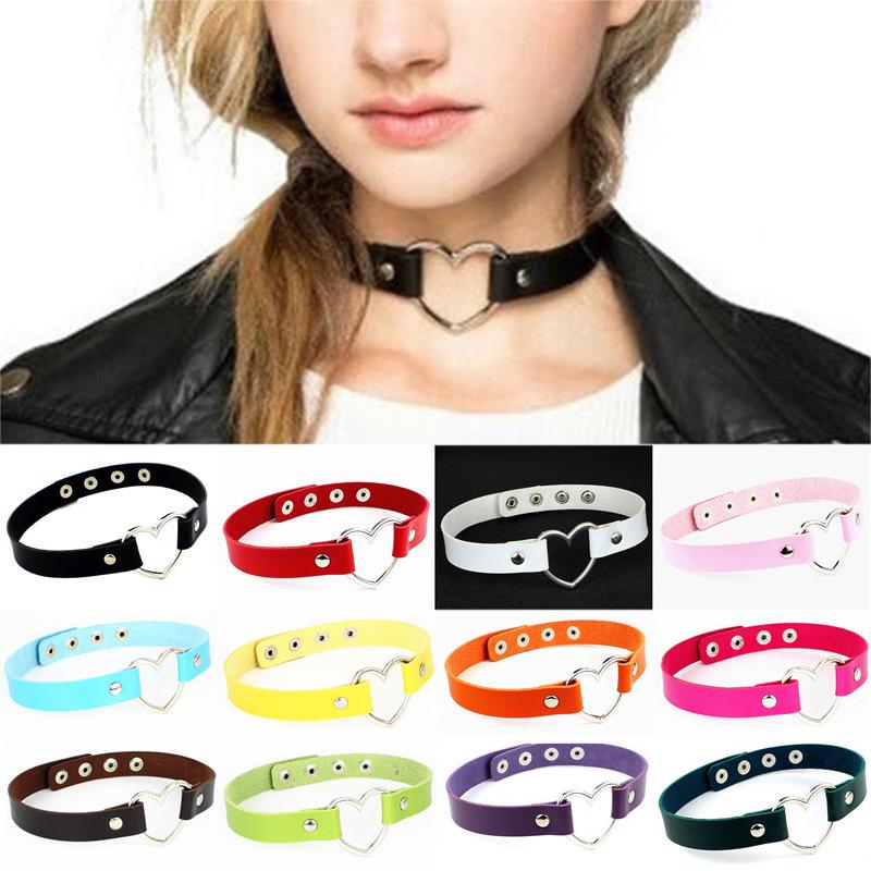 Four-Buckle Harajuku Punk PU Leather Peach Heart Necklace