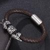 Punk Men Brown Genuine Leather Bracelet Stainless Steel Elephant Beads Rope Bracelets Bangles For Men Bangles
