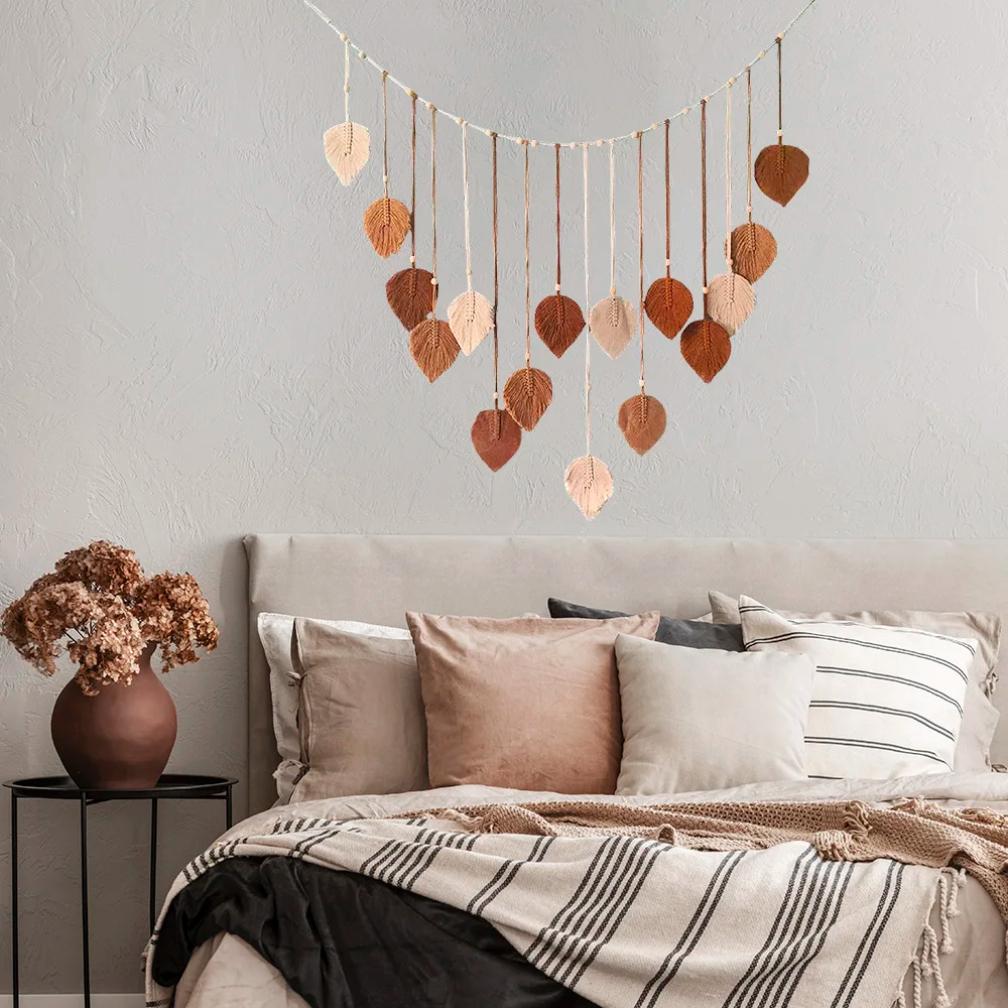 Home Decoration, Macrame Tapestry Macrame Leaf Feather Wall Hanging Decor for Living Room Bedroom, Wall Art Home Decor