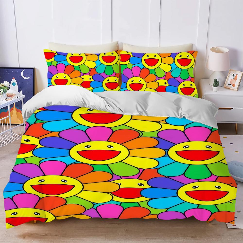 Art M-Murakami Flowers Duvet Cover Set Soft Wash Bed 3 Piece Summer Comfortable Student Dormitory Home Baby Bedding Best Seller