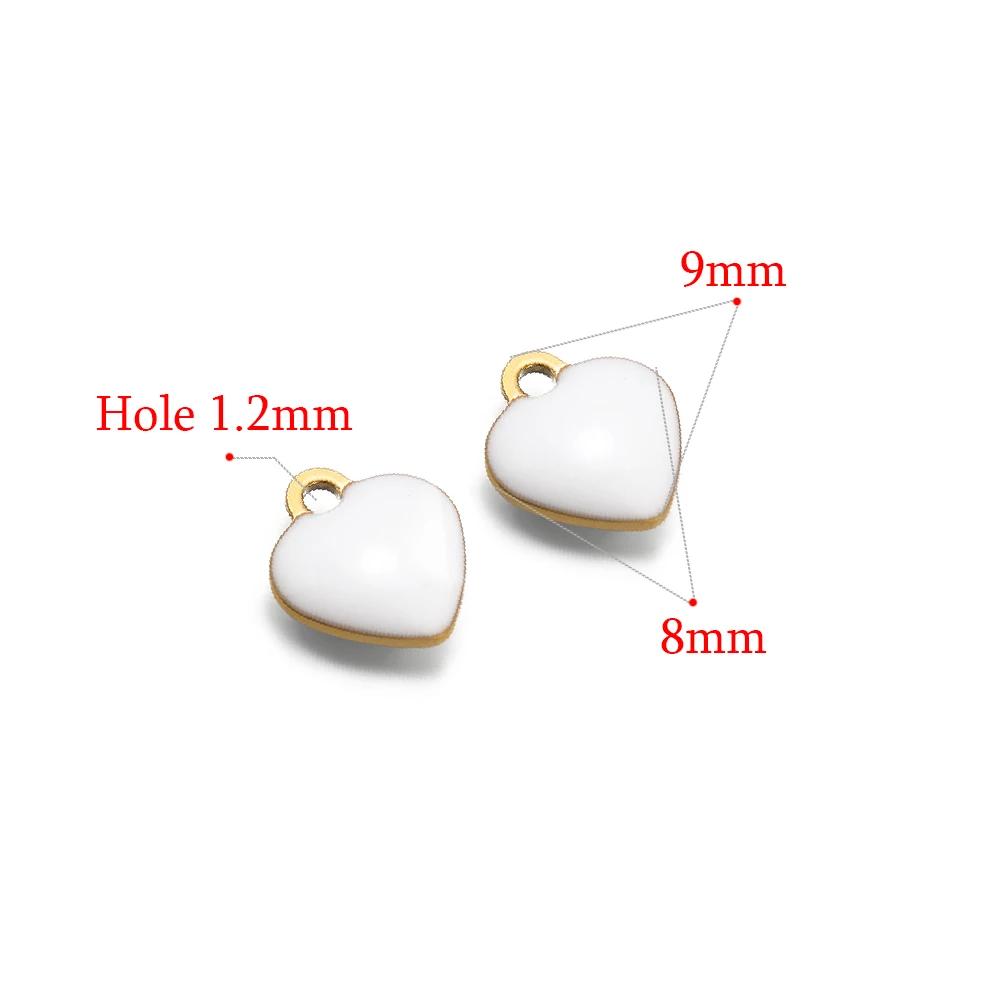 20pcs Stainless Steel Enamel Small 8mm Heart Charms Pendants for DIY Jewelry Necklace Findings Bracelet Supplies Earrings Making