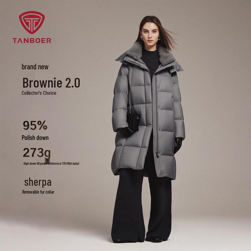 Tanboer Women s Mid-Length Oversized Down Jacket with Fleece Collar M
