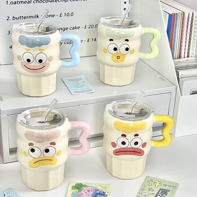 Cute Cute Clown Straw Cup High Value Ceramic Mug with Lid Funny Couple Drinking Cup Birthday Gift