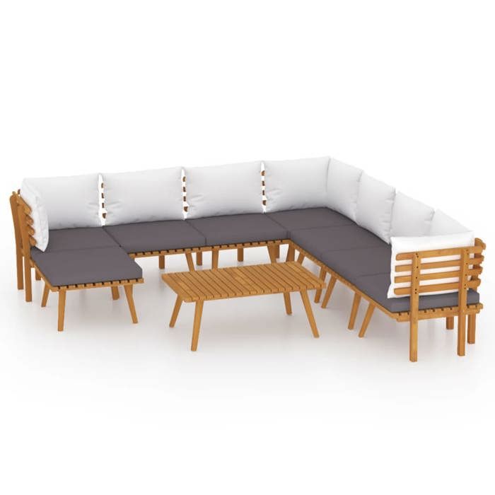 VidaXL Solid Acacia Wood Garden Lounge Set 9 Pcs with Cushions Outdoor Furniture Patio Furniture Terrace Furniture 3087022