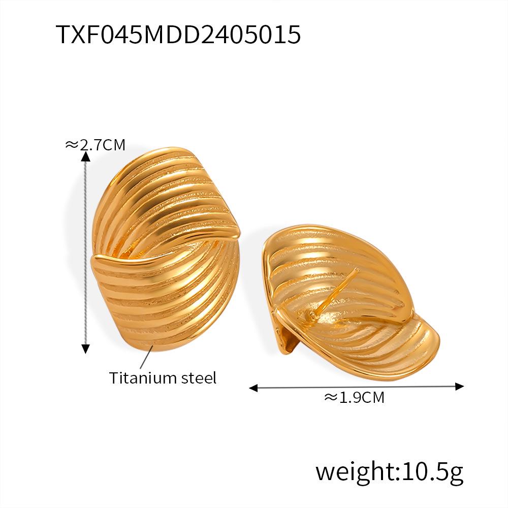 18K Gold Plated Titanium Steel Textured Earrings and Ring Set for Women