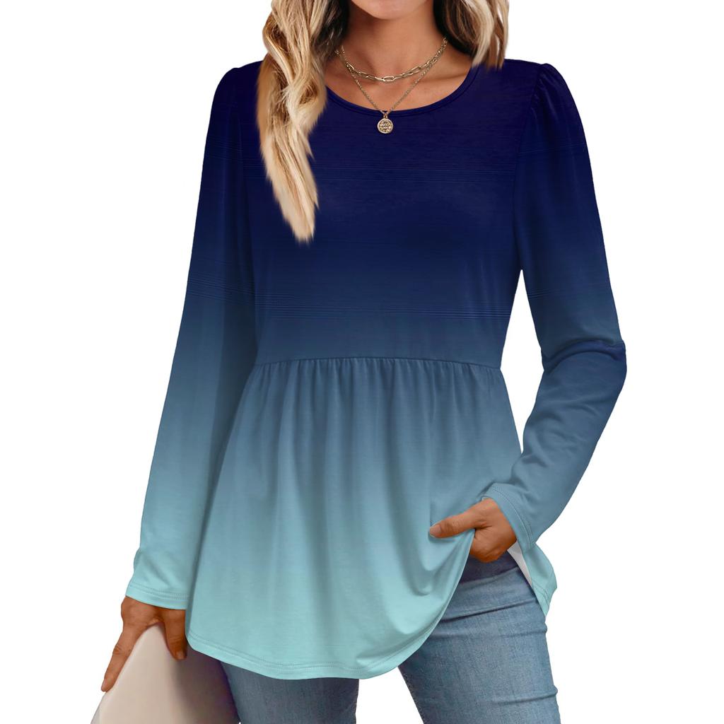 Women's Casual Fashion Long Sleeve Shirt Gradient Tunic Top