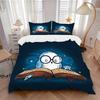 3pcs Owl Reading a Book Quilt Cover Set - Soft and Cozy Bedroom, Guest Room and Dorm Decorative Bedding 3-Piece Set 1 Quilt Cover + 2 Pillow Sham