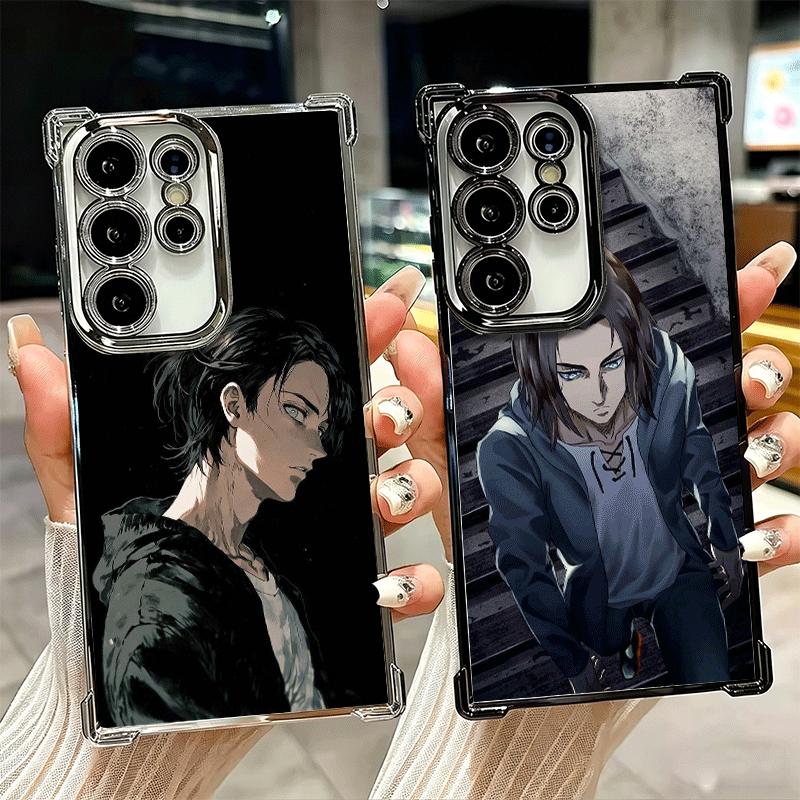 A-Attack On T-Titan Eren Yeager Plating Phone Case For Samsung Galaxy S24 S25 FE S26 Edge S23 Ultra S22 S21 Plus S20 Anti-Fall A