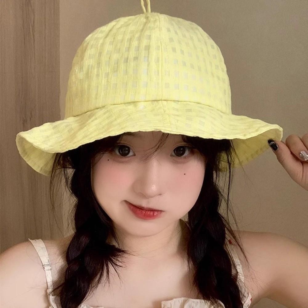 Japanese Plaid Bucket Cap Summer Women's Sun Hat Fashion Fisherman Caps  Outdoor