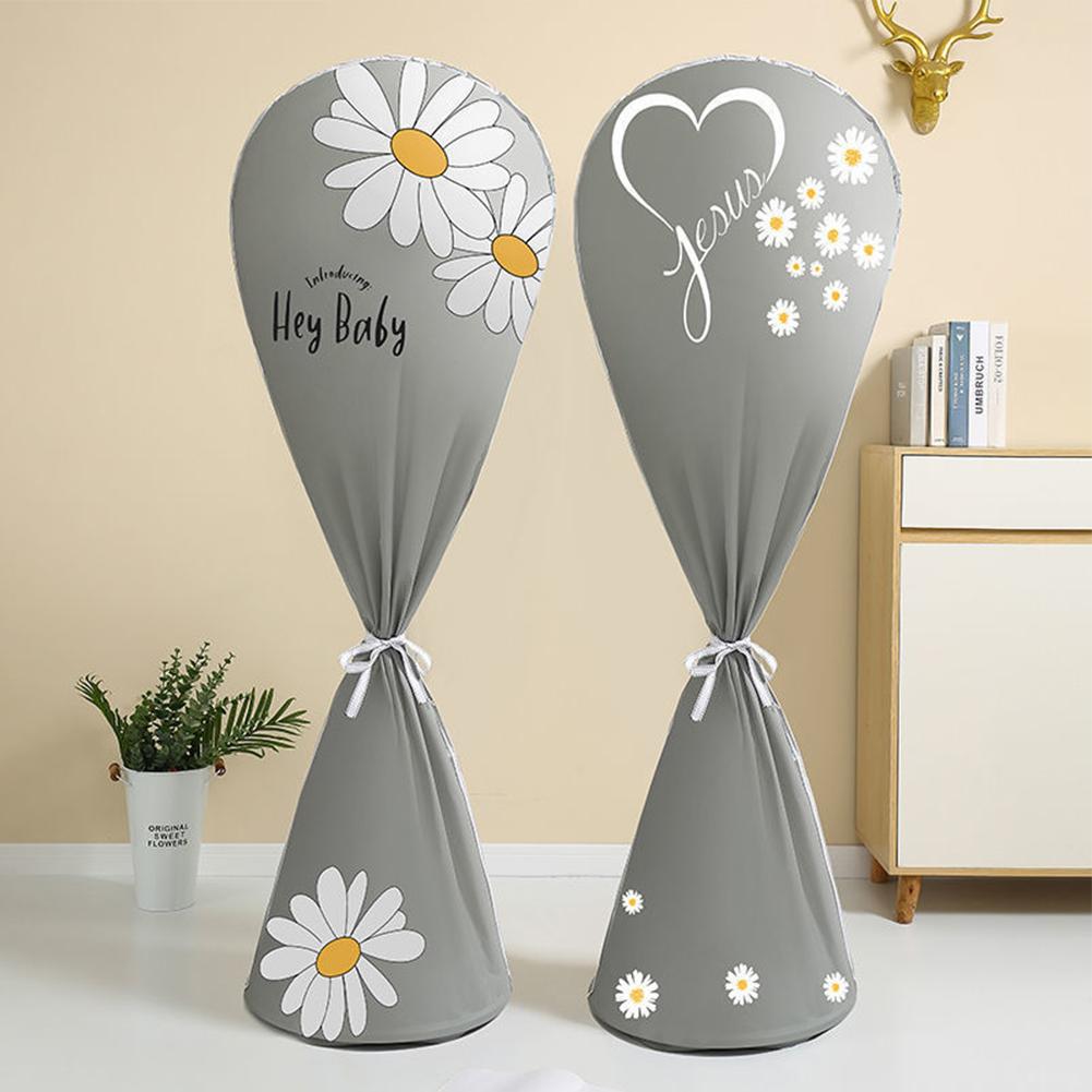 Copri ventilatore in tessuto grigio con stampa floreale a cartoni animati e chiusura con coulisse