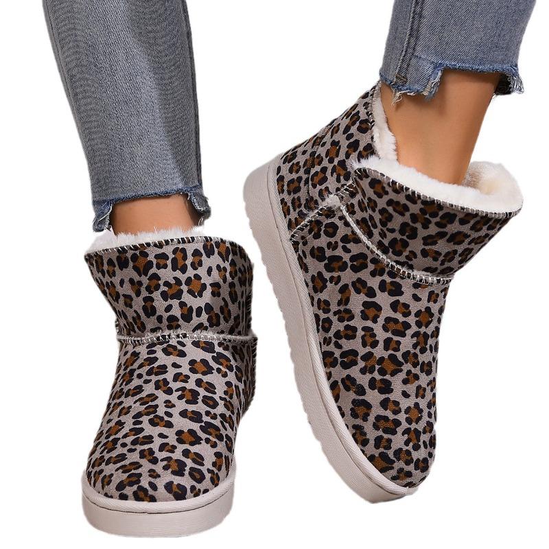 2025 Padded Flat Soft Sole Leopard Winter Padded Extra Thick Leopard Flat Snow Boots Female