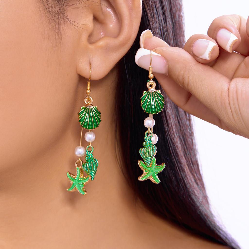 Bohemia Conch Shaped Starfish Dangle Earrings for Women Exquisite Pearl Star Long Tassel Drop Earring Girls Beach Party Gifts