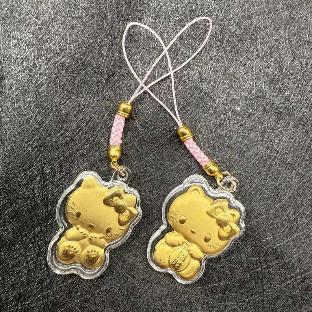 Hello Kitty Gold Foil Wealth Ornament & Phone Bag Lanyard Gift