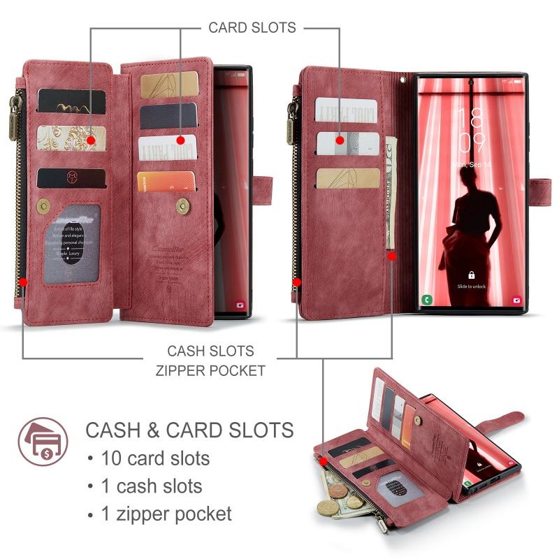 Leather Wallet Card Phone Case For Samsung Galaxy S26 Plus S25 Ultra S24 FE S23 S22 S21 S20 Zipper Purse Flip Stand Cover Coque