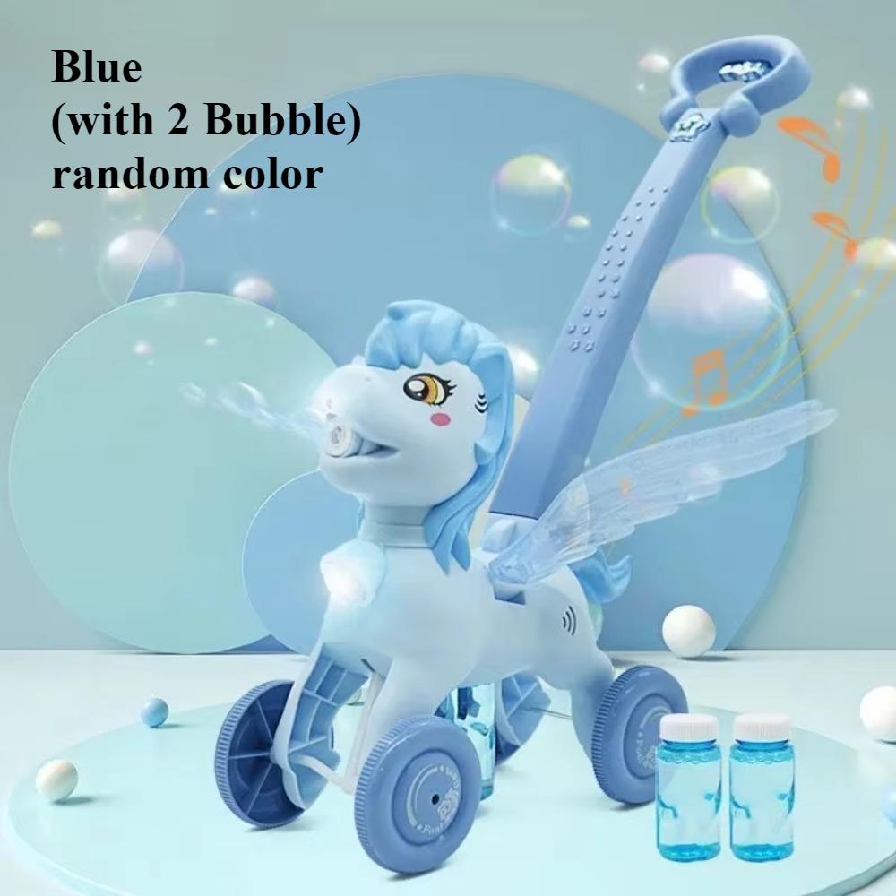 

Pony Bubble Machine For Kids Automatic Bubble Lawn Mower With Light & Music Bubble Cart Outdoor Push Toys For Birthday Present