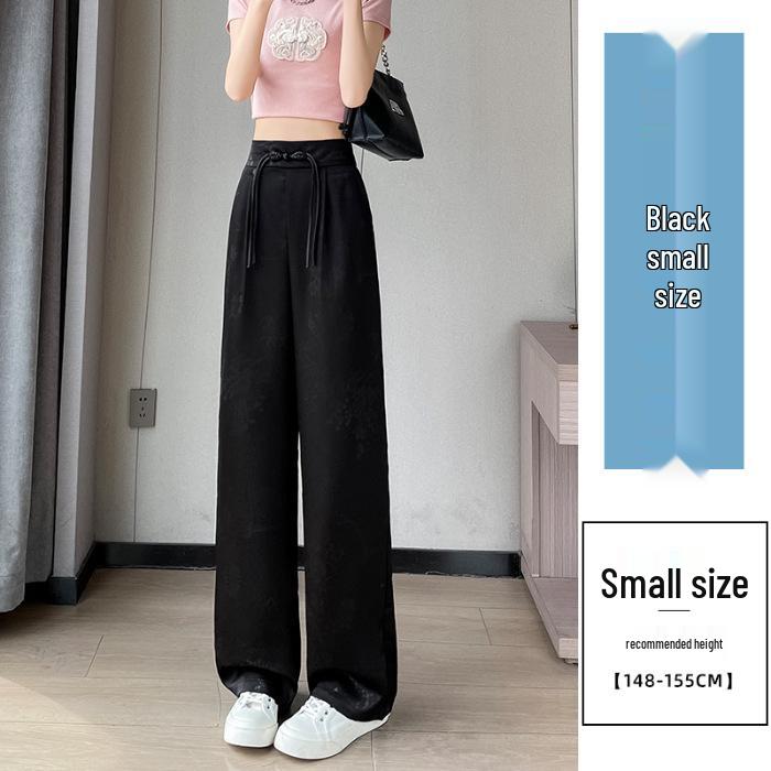 Women's Satin Jacquard Straight Leg Pants - Summer, High-End, Thin, New Chinese Style, Ice Silk, Narrow, Wide Leg.
