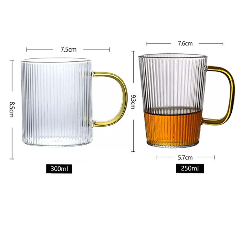 Ribbed Juice Water Drinking Glass Cup With Handle Vertical Striped Borosilicate Heat Resistant Coffee Cup Whiskey Tumbler Glass