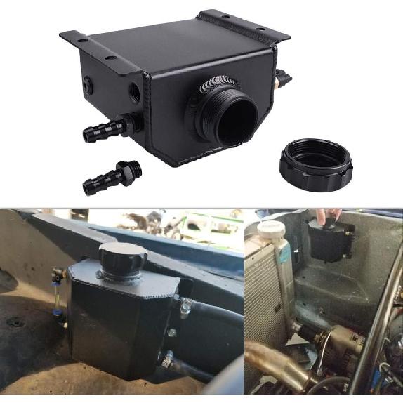 RASTP Universal 1L Coolant Overflow Tank, Aluminum Coolant Radiator Tank,Reservoir Expansion,Black