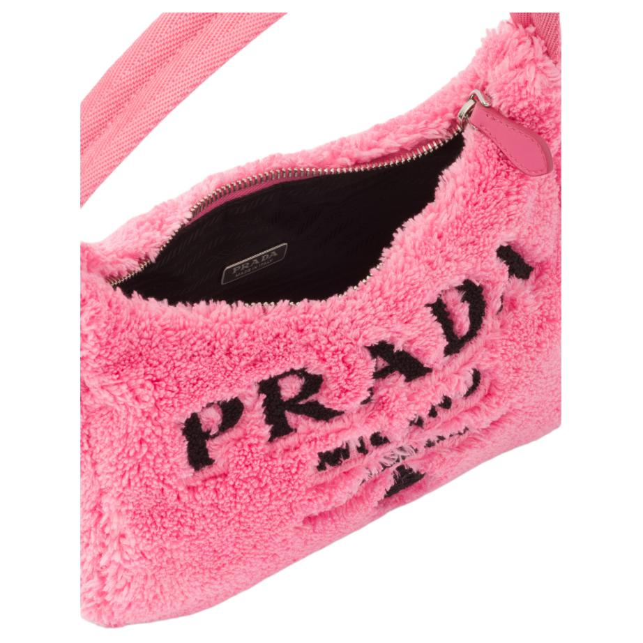 Prada Re-Edition 2000 Embroidered Logo And Enamel Triangle Logo Soft Terry Fabric Hobo Bag Women bags Pink 1NE515_2DXO_F046J