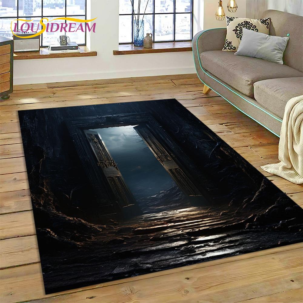 3D Illusion God's Temple Door Gate Carpet Rug for Living Room Bedroom Home Sofa Decoration,Kids Play Area Rug Non-slip Floor Mat