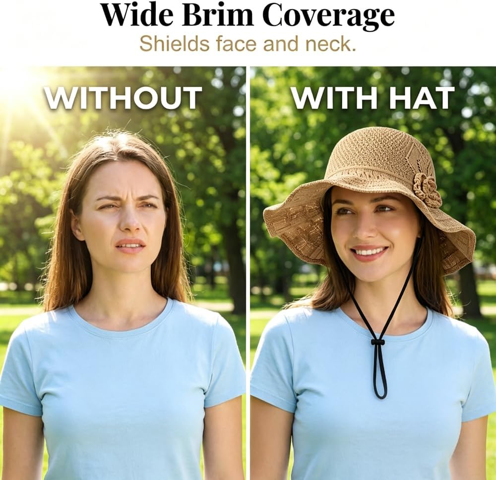 Elegant Woven Straw Sun Hat 1116 New Straw Hats for Women, Womens Sun Hat Packable Travel Bucket Hats Sombrero