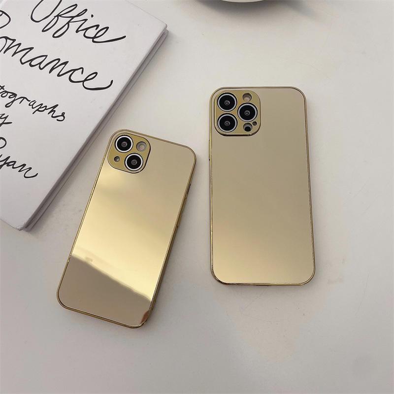 Luxury Gold-Plated Hard Mirror Phone Case for iPhone 12/13/14/15/16/17 Pro Max, Silver Gold-Plated