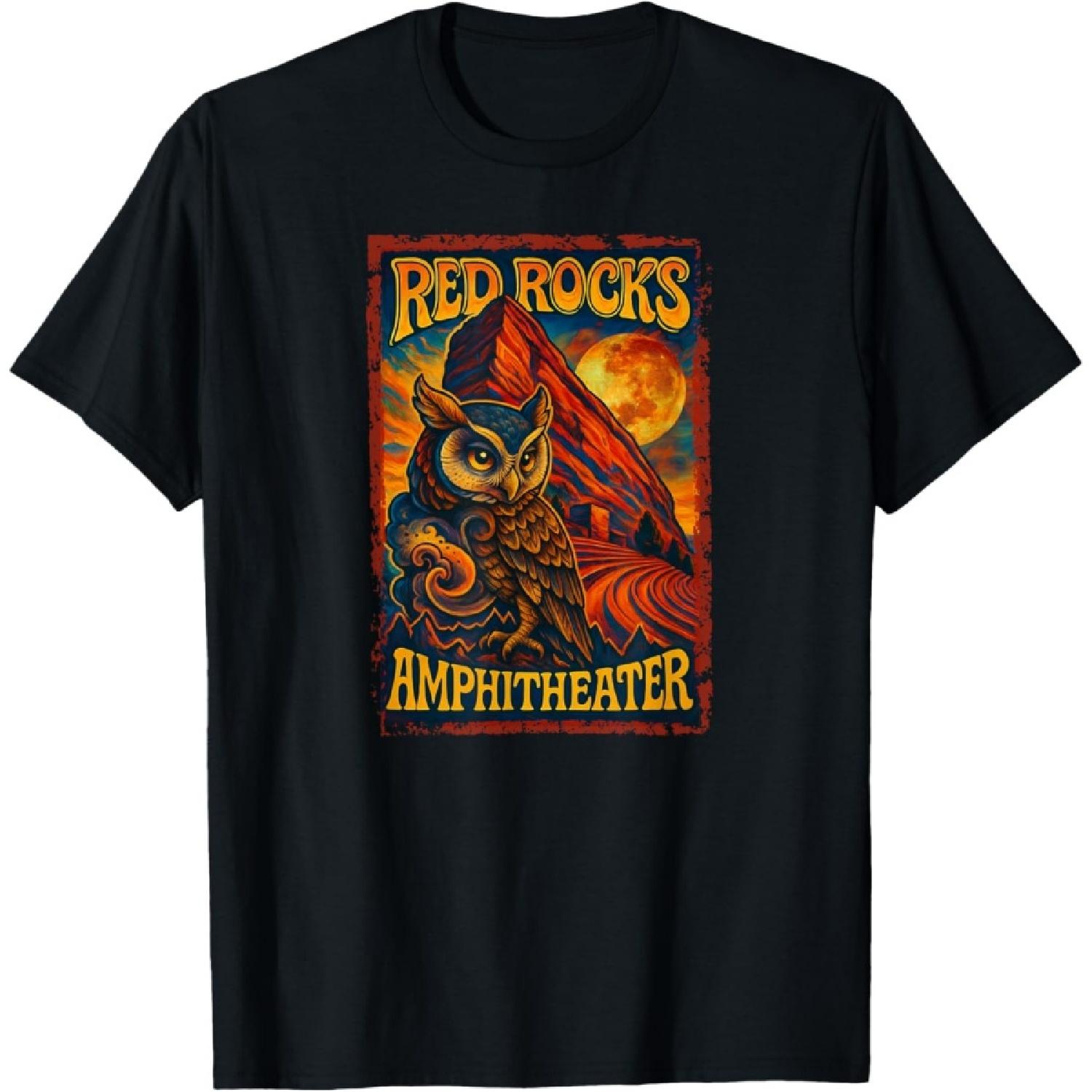 Red Rocks Amphitheater Morrison, Colorado, Rock Poster Owl T-Shirt S