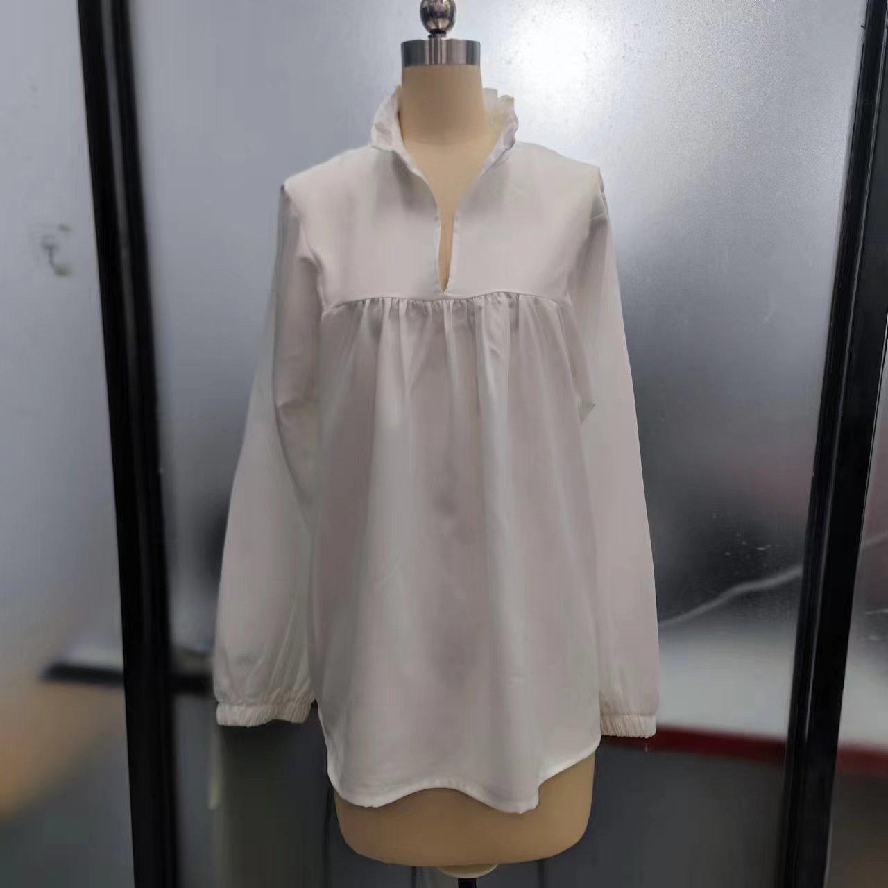 Spot cross-border new 2025 autumn loose women s Amazon casual pleated cardigan collar women s shirt S белый