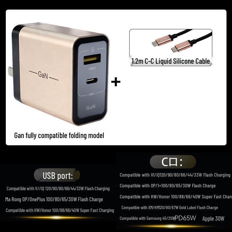 GaN Dual-Port Fast Charger for Apple, Huawei, Mi, OPPO, Lenovo Tablets & Laptops