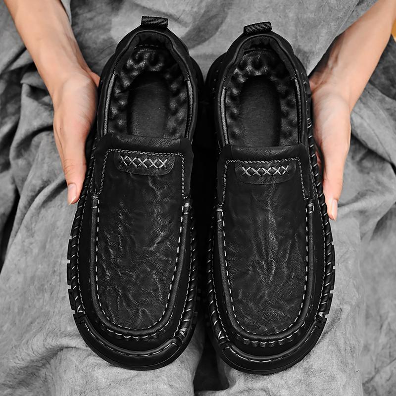 Fashion Leather Shoes Man Casual Loafers Luxury Design Slip on Male Dress Shoes Leisure Style Big Size Outdoor Wear-resistant Sole