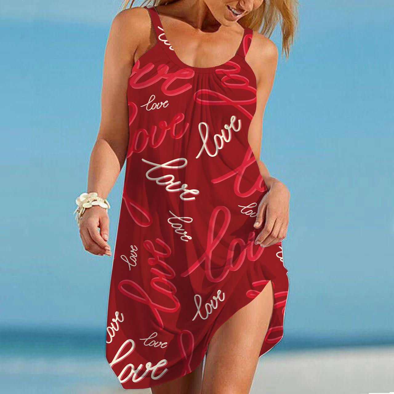 

Женское пляжное платье Пляжная одежда Мини-платье с принтом «Love Graffiti» Повседневное современное платье без рукавов Свободный крой Повседневное уличное розовое синее летнее 8XL розовый