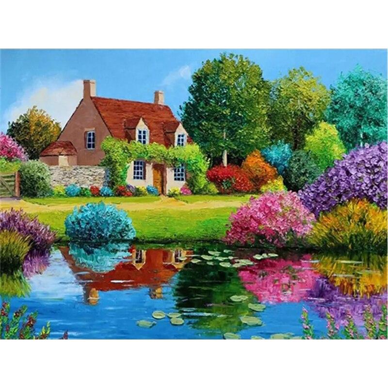 Ny DIY 5D diamantmaleri Scenic Lake Diamond Brodery Scenery Cross Stitch Full Rund Drill Mosaikk Home Decor Gift