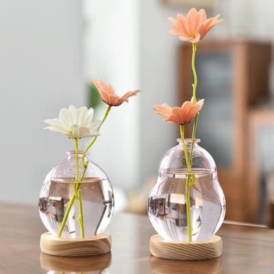 Creative Mini Glass Flower Vase Transparent Hydroponic Plant Bottle Flower Arrangement Pot Living Room Home Office Desktop Decor