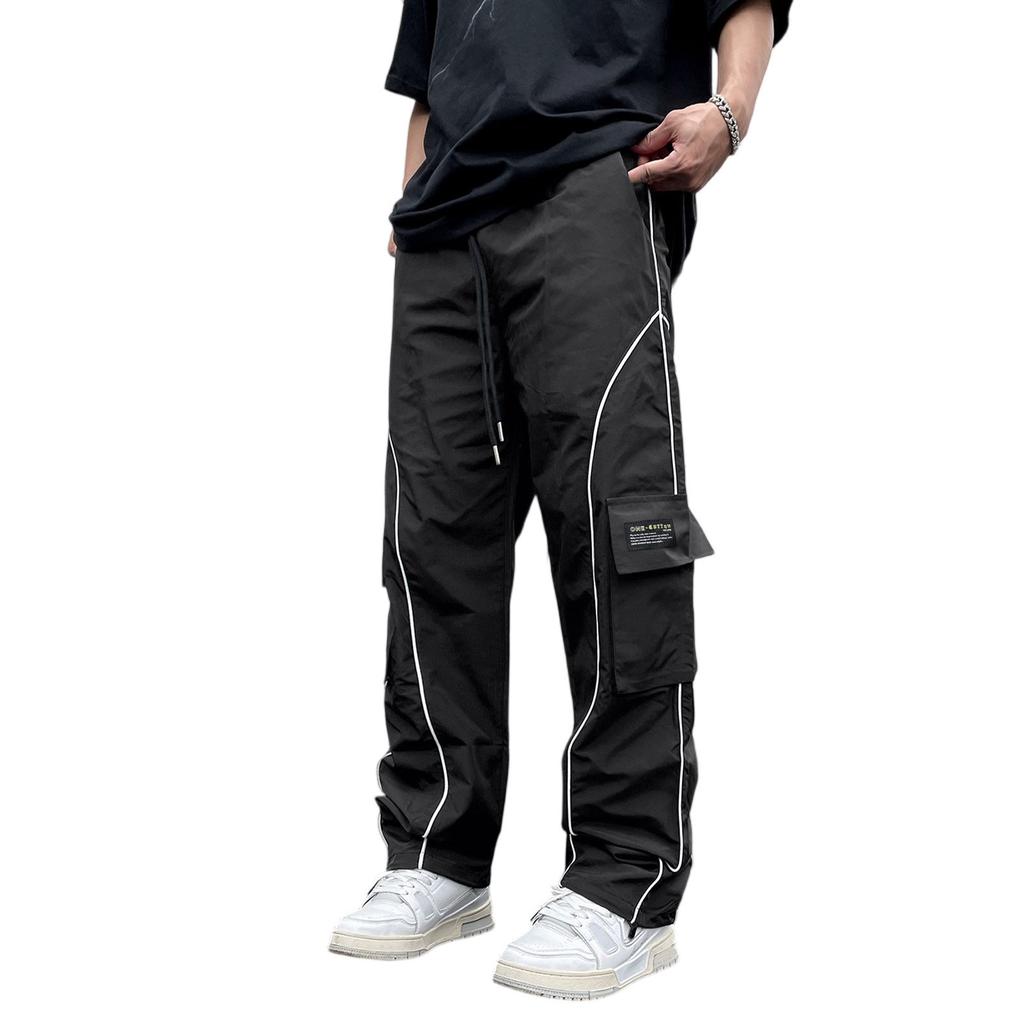 Herren Cargohose - Gestreifte Trendige Streetwear Weitbeinige Hose Mit Design