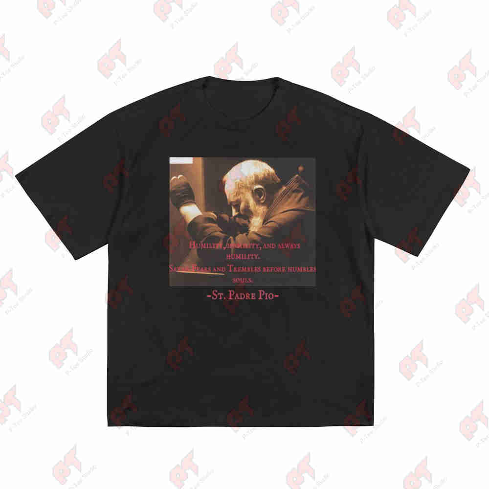 St Padre Pio Humility Short Sleeve Tee 100% Cotton T-Shirt