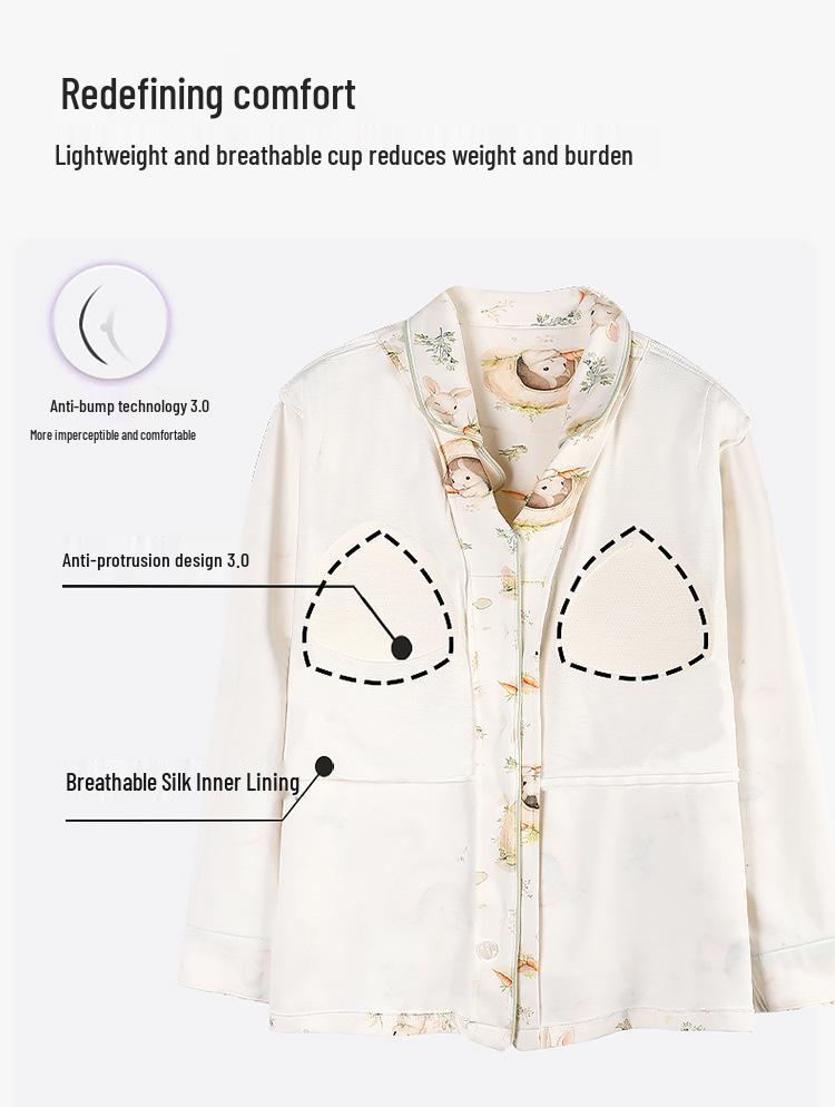 Cotton Silk Padded Maternity Nursing Pajama Set with Side-Opening Bra