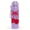 1PC Twin Red Hearts Bow Line Art 750ml Color Plastic Sports Water Bottle Leakproof Flip Straw Lid Suitable for Sports Office Home Use