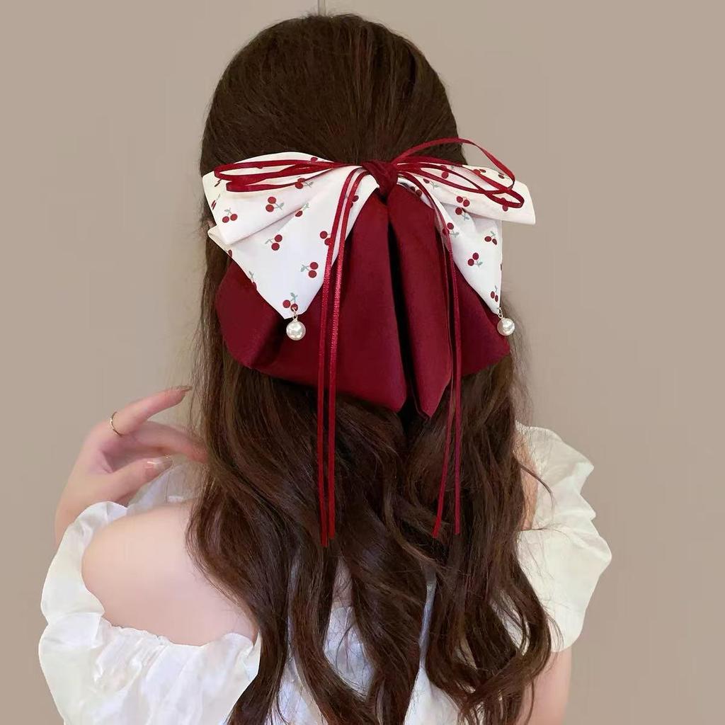 Elegant Retro Satin Bow Hair Clip for Women - Perfect for Low Ponytails and Head Ornaments