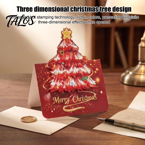 Blank Note Cards for Hand Written Blessings 10 Pcs 3D Christmas Tree Greeting Cards, Holiday Postcards Folded Xmas with Envelopes Bulk New Year,