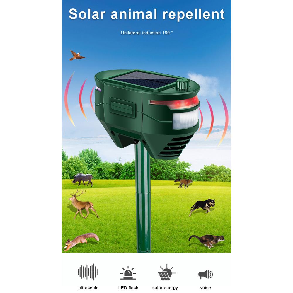 Ultrasonics Solar Animal Repeller Outdoor Dog Cat Rat Repellent Waterproof with Motion Sensor 4 Working Modes for Repelling Cat Dog Bird Rat Skunk Squ