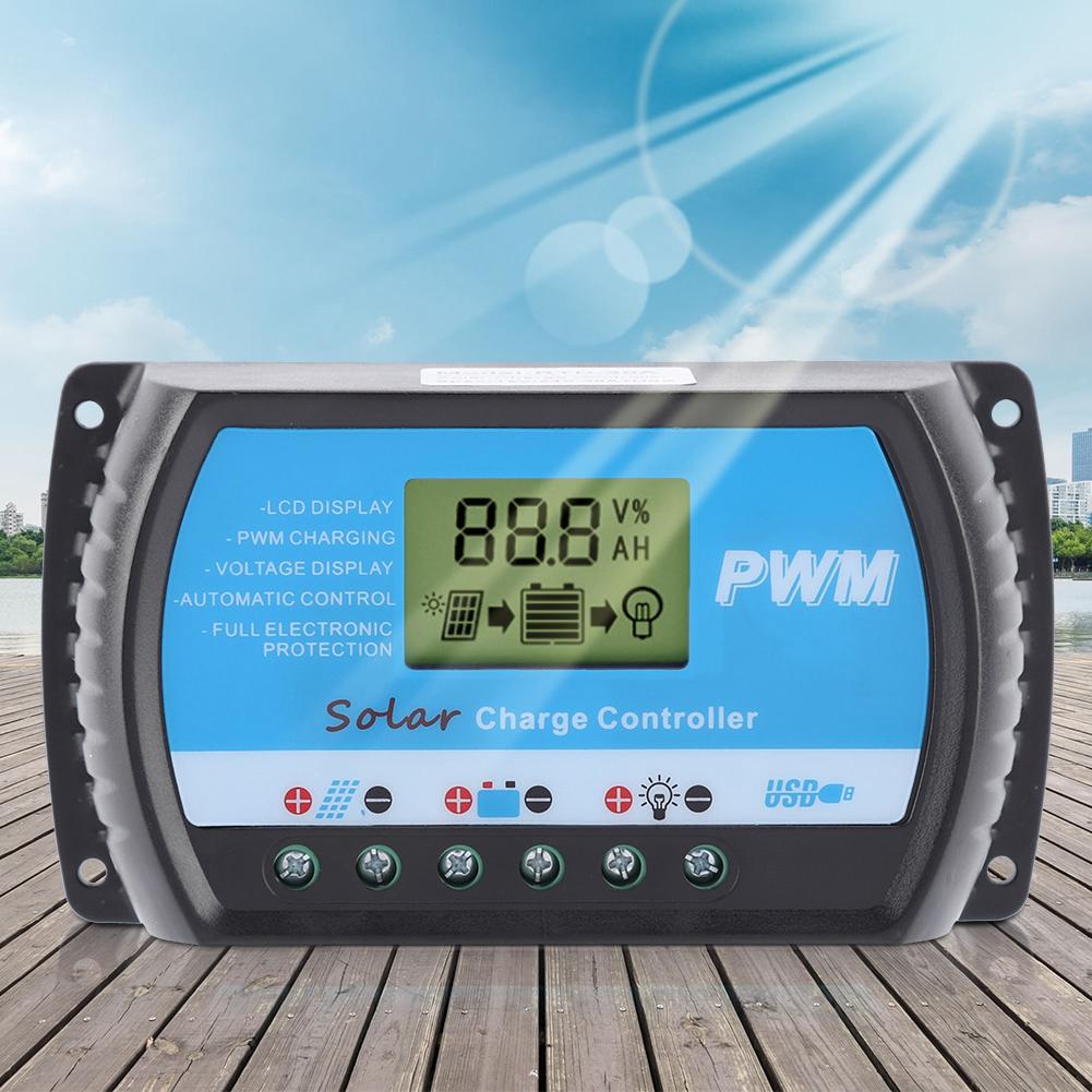 12В 24В ШИМ Солнечные контроллеры ЖК-дисплей Контроллер заряда солнечной батареи с USB (30А)