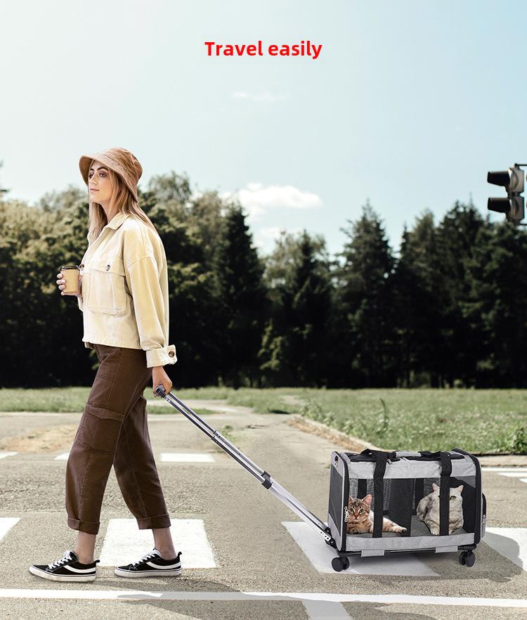 Double-Layer Pet Travel Trolley: Large Capacity, Breathable, Detachable, Handheld & Shoulder Bag for Cats