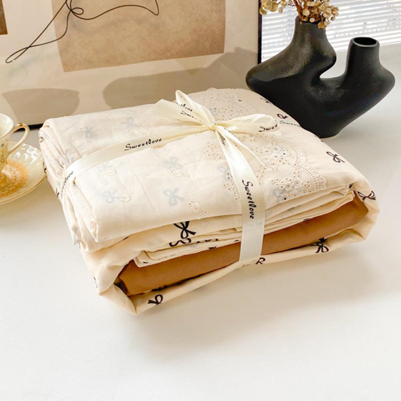 Class A Cotton Maternal And Infant Grade Lace Double-Layer Yarn, Small Style, Fresh, Soft And Comfortable Bed Sheet, Bed Hat Four-Piece