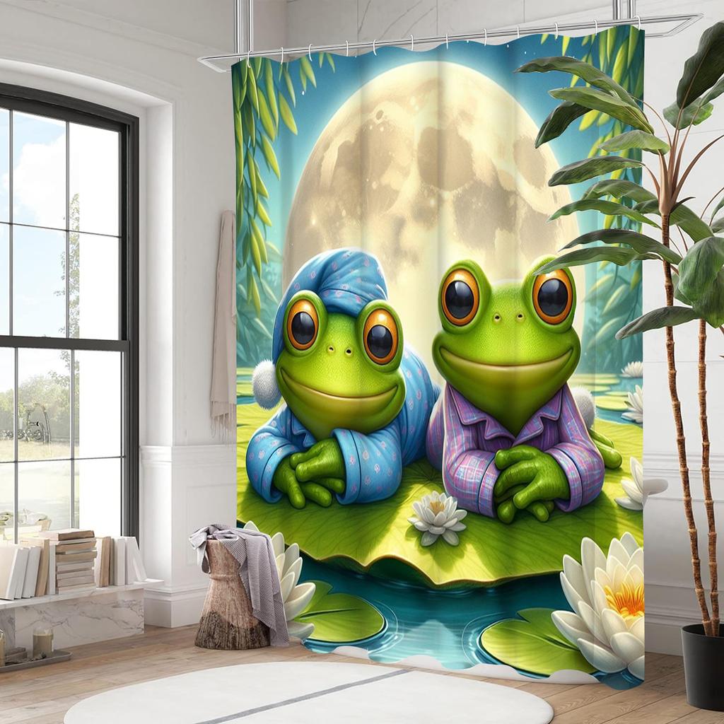 Animal Frog And Lotus Bathing Curtain  Bathroom Shower Curtain Waterproof With 12 Hooks Home Deco Free Ship