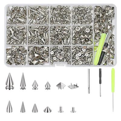 Good-Square Pyramid Studs And 8 Size Cone Spikes, 600 PCS Metal Tree Spikes Kit For Clothing Punk