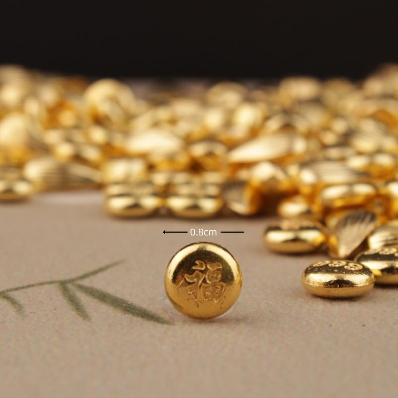 100Pcs Wealth Luck Gold Charms Mini Exquisite Gold Ingots Melon Seeds for DIY Gift Making Feng Shui Home Decor