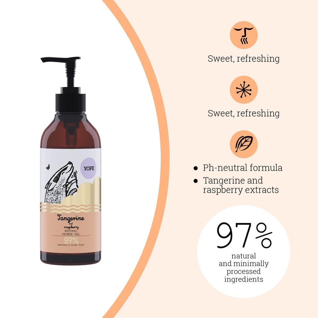 yope Shower Tangerine and Raspberry Body Soap [Botanical Series] Gel, Scent, 400ml,