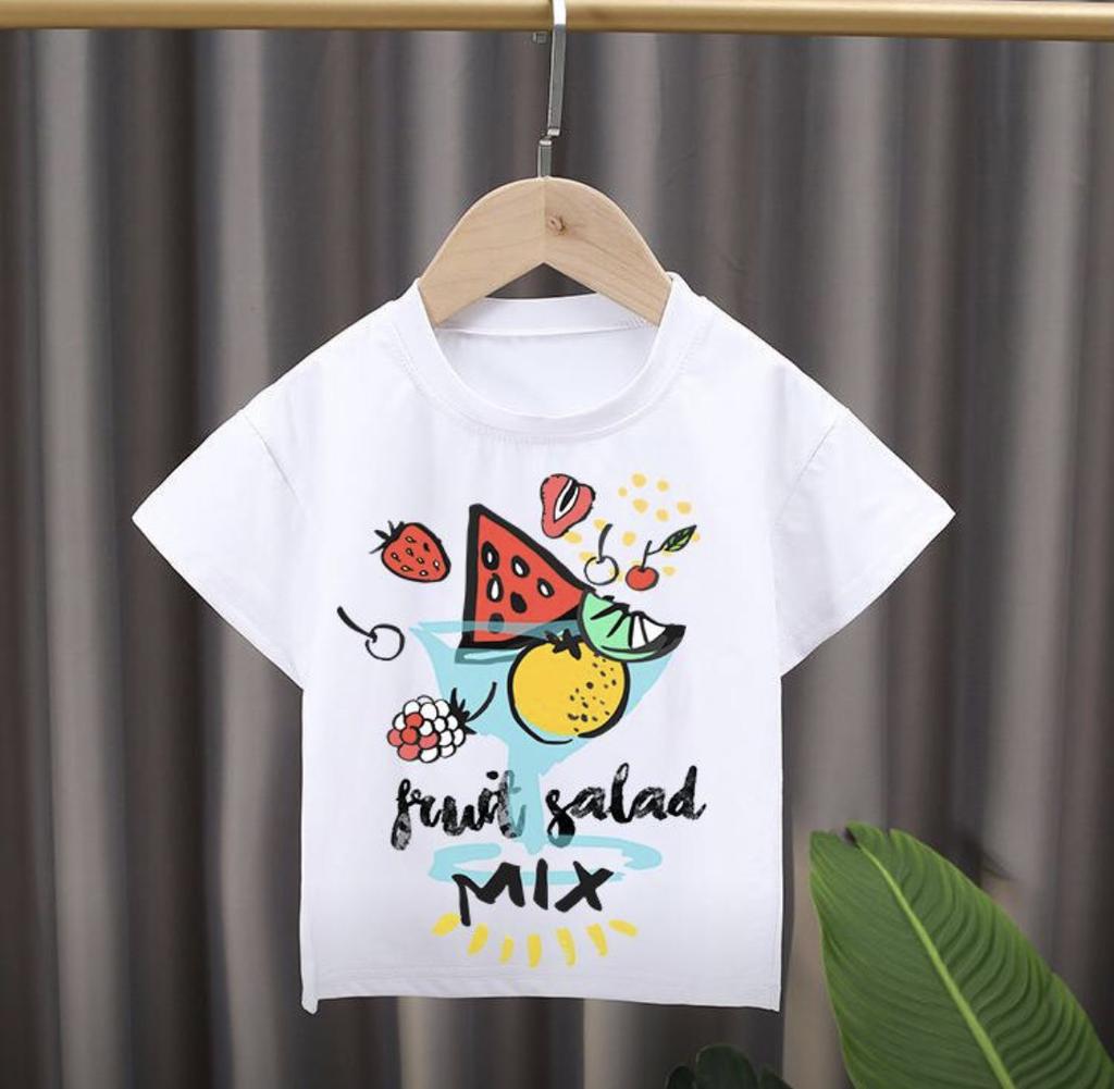 New Style Childrens Cartoon Fruit Print Roundneck Shortsleeved Tshirt Girl Clothes Boys Clothes Kids Clothes Modal Fabric
